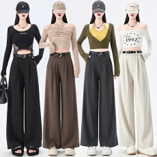 批发灰色西装九分裤<b class='q'>女</b>2026春夏高腰显瘦高级感垂感休闲西裤拖地阔腿<b class='q'>裤</b>