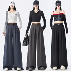 批发黑色西装顺滑阔腿长裤<b class='q'>女</b>春夏秋2026新款高腰高级感休闲直筒长裤子