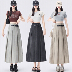 批发复古条纹高腰<b class='q'>西装</b>百褶裙<b class='q'>女</b>春夏气质百搭a字长裙今年<b class='q'>超</b>火半身裙子