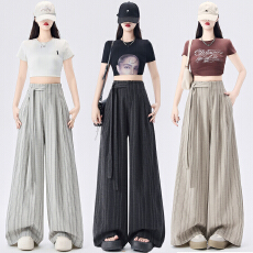 批发高级垂感条纹<b class='q'>西装</b>裤子<b class='q'>女</b>春夏2026新款高腰显瘦直筒休闲拖地阔腿<b class='q'>裤</b>