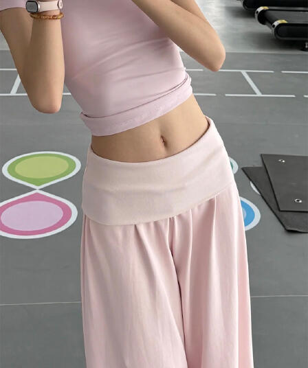 아메리칸 핑크색 뒤집다 허리 와이드 레깅스 바지 봄 가을 여름 느긋한 바람 도루 센스 슬림해 보이는 요가 피트니스 찹쌀 운동 바지