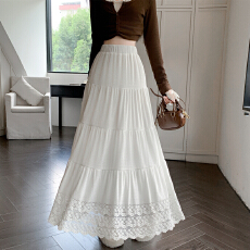 批发实拍2025秋冬重工蕾丝花边半身裙女松紧腰蓬蓬裙通勤气质A字长裙