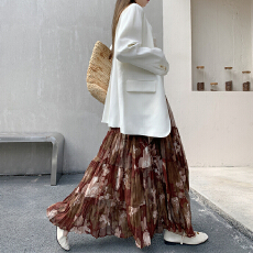 批发油画雪纺碎花<b class='q'>半身裙</b>女2026新款春夏高腰飘逸大摆a字蛋糕裙碎花裙