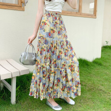 批发实拍2026新款碎花法式气质黄色半身裙<b class='q'>沙滩裙</b>度假旅游大摆长裙