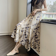 批发实拍2026新中式 清冷感uma调不规则半身裙女春夏新款花色长裙子