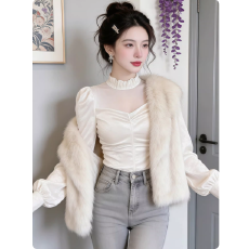 批发网纱丝绒短款轻奢气质衬衫上衣2026年春季新款巨好看小衫衬衣女装