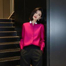 批发长袖衬衫女2026春季新款韩版宽松小翻领拼接上衣洋气减龄打底衬衣