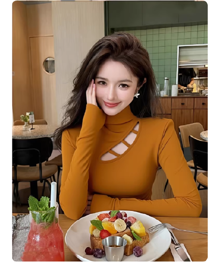 아메리칸 레트로 홀로우 아웃 반하이넥 연삭 털 털이 있는 기본 셔츠 여성 인사이드 가져 가라. 슈퍼 화재 작은 대중 아니요 명중 섹션 긴팔 맨위