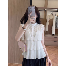 批发法式别致压褶<b class='q'>雪纺衫</b>镂空上衣夏季<b class='q'>新款</b>轻奢高级感大码衬衫女装