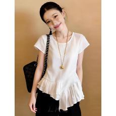 批发下摆不规则拼接荷叶边短袖<b class='q'>t</b><b class='q'>恤</b>女2026新款夏季高级感独特小众<b class='q'>上衣</b>
