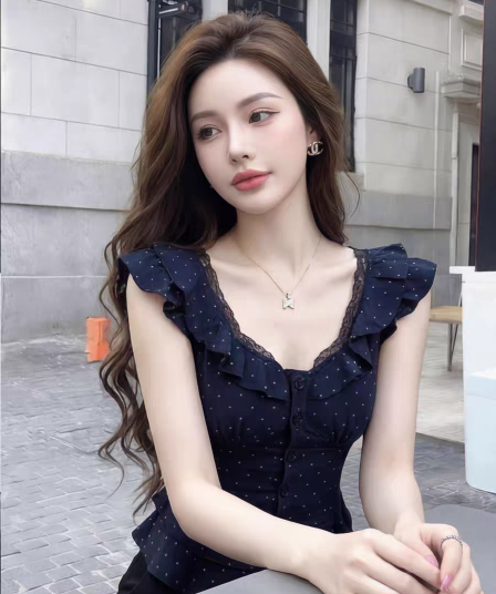 프랑스식 순수한 욕망 레이스 조각 V넥 반팔 여성 셔츠 2026 여름 새로운 도트 무늬 프린트 고급 센스 셔츠