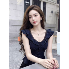 法式纯欲蕾丝拼接V领短袖衬衫女2026夏季新款波点印花高级感衬衣