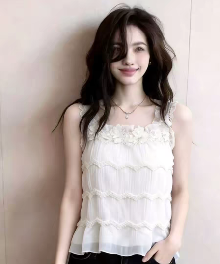 프랑스식 레이스 캐미솔 화이트 디자인 센스 슬림해 보이는 품격 맨위 편안함 패션 2026 봄 새로운