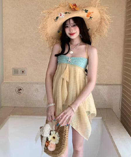 해변가 휴가 부드러운 바람 백리스 슬립 드레스 작은 대중 불규칙 품격 미니 스커트