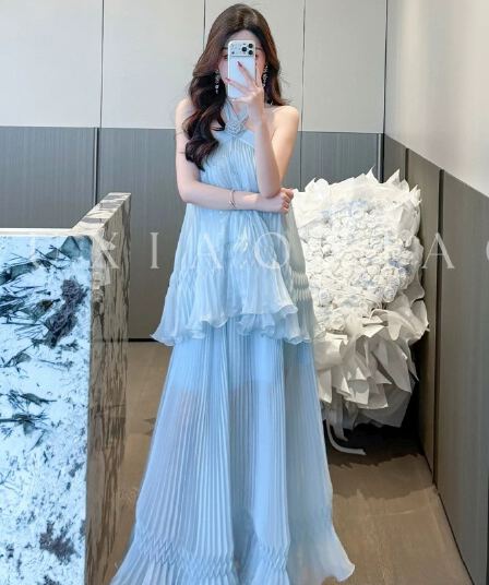 매몰 요정 프랑스식 낭만주의 백리스 행침 목 드레스 가져 가라. 요정 가스 숄 여름 해변가 휴가