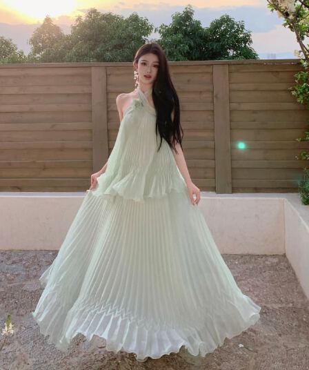매몰 요정 프랑스식 낭만주의 백리스 행침 목 드레스 가져 가라. 요정 가스 숄 여름 해변가 휴가