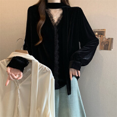 批发实拍 韩系高级设计感飘带丝绒上衣秋新款气质显瘦百搭<b class='q'>衬衣</b>女