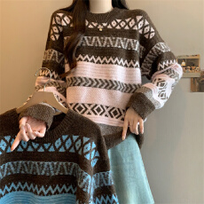 批发韩系复古圆领费尔岛毛衣女款2025新款秋冬<b class='q'>宽松</b>慵懒加厚针织衫<b class='q'>上衣</b>