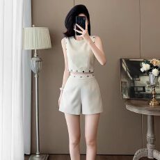 批发夏季时尚轻奢法式御姐小香风<b class='q'>套装</b>女洋气无袖背心上衣短裤两件套