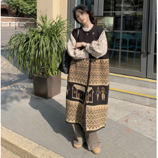 批发秋冬装日系复古宽松文艺民族图案<b class='q'>提花</b>撞色设计针织无袖背心<b class='q'>连衣裙</b>