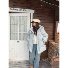 批发<b class='q'>羽绒服</b>女2025新款冬季连帽收腰面包服轻薄90白鸭绒外套流行工装