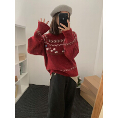 批发慵懒甜美宽松刺绣花朵毛衣女秋<b class='q'>冬</b>2025新款软糯高级感圆领毛衣