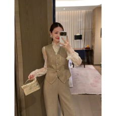 批发复古老钱风亚麻西装马甲套装女2026新款V领收腰马夹阔腿裤两件套