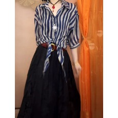 批发法式时尚气质条纹polo领薄款<b class='q'>长袖</b><b class='q'>衬衫</b>女2025新款夏季独特漂亮上衣