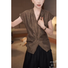 批发“高知美学”天丝亚麻混纺交叉扭结不对称上衣