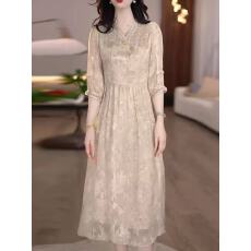 批发2026春夏款<b class='q'>高端</b>大气妈妈装夏大翻领提花<b class='q'>连衣裙</b>