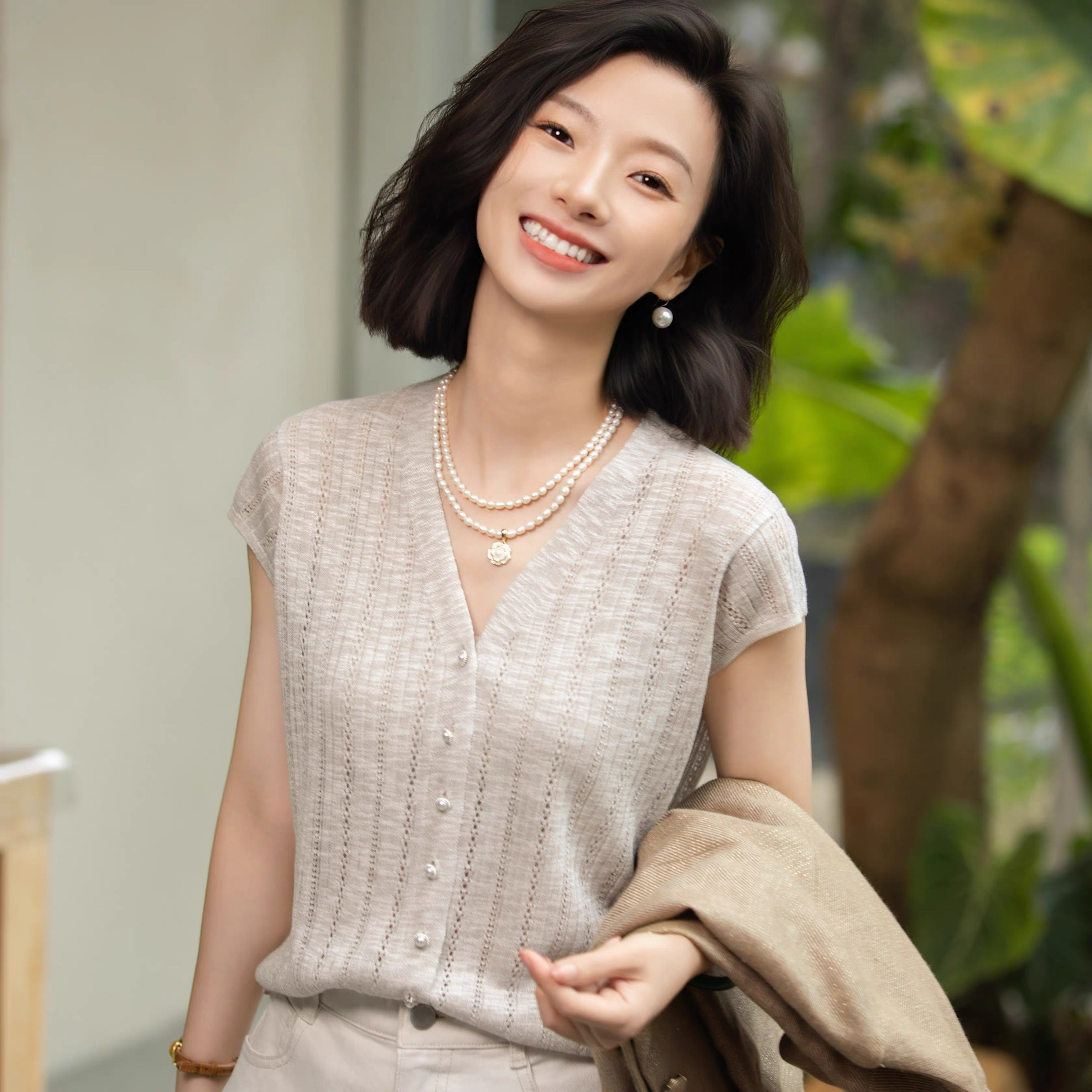 야자수 젖 가져 가라. 철 대나무 마디 마 봄 여름 차가운 센스 다용도 얕은 커피 니트 베스트 조끼