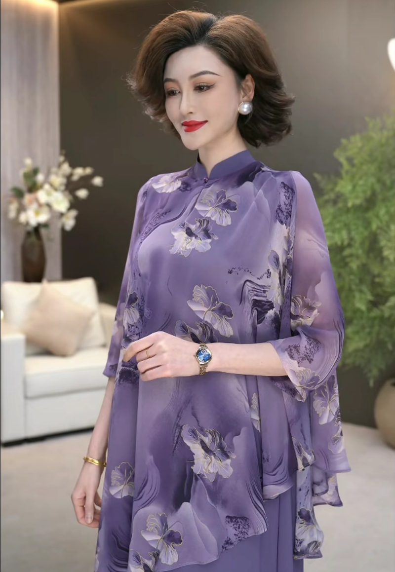 2026 년 여름 보라색 라임 생 향 동양의 미학 금 자주색 꽃 비싼 가스 빛 국풍 드레스