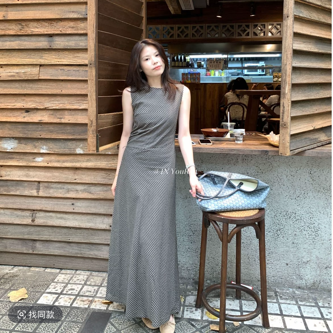 인어 꼬리 작은 그리드 치마 한 부서 레트로 민소매 인어 꼬리 체크무늬 드레스