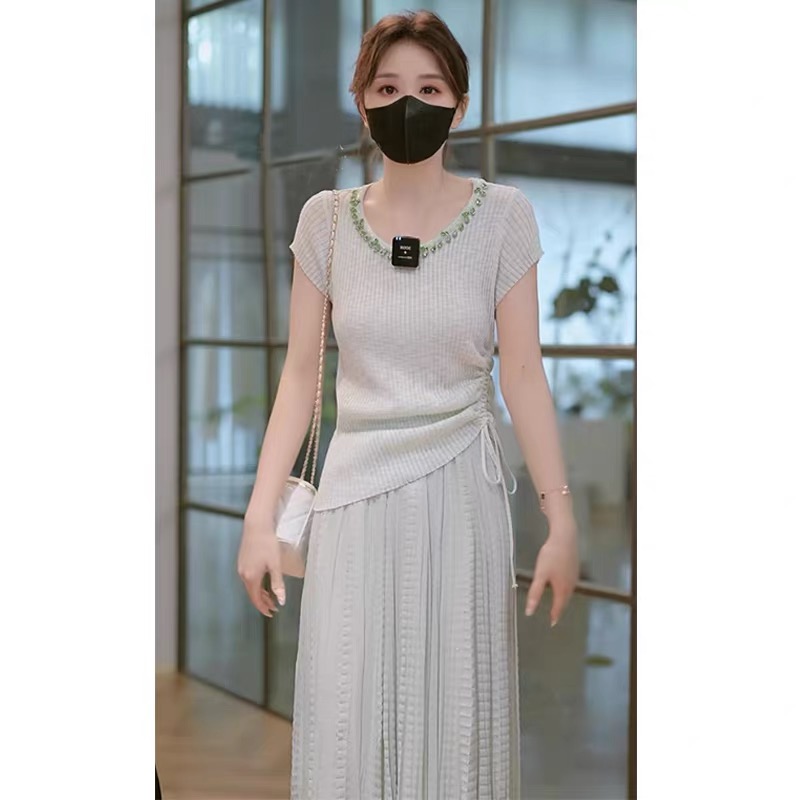 박하 버블 여름 새로운 센 부서 산소 센스 펌프 로프 디자인 맨위 우아한 반 스커트 절묘한 투피스 세트