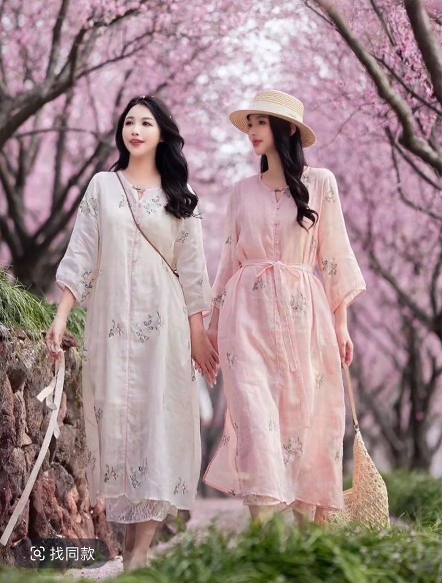 라미 무거운 작업 자수 기타 버클 버전 밑단 철자 레이스 루즈핏 슬림해 보이는 봄 여름 신제품 드레스