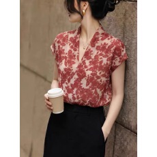 批发<b class='q'>大码</b>红色印花短袖上衣女2026夏季新款薄款气质高级感时尚内搭