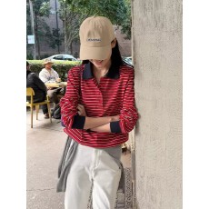 批发撞色条纹学院风<b class='q'>翻领</b>单排扣Polo衫显瘦卫衣女2026秋季新款纯棉