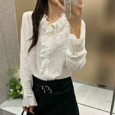 批发文艺复古<b class='q'>荷叶边</b>针织开衫2026秋季新款女装提花圆领<b class='q'>毛衣</b>女外套