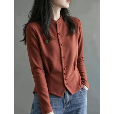 批发复古立领<b class='q'>长</b>袖衬衫女士2026秋季新款设计感时尚气质纽扣打底衫上衣