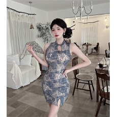 批发实拍新款优雅气质花朵蕾丝<b class='q'>连衣裙</b>改良式<b class='q'>旗袍</b>裙性感修身包臀裙