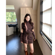 批发实拍实价   秋冬高领毛织<b class='q'>连衣裙</b><b class='q'>蝙蝠</b>袖包臀裙子