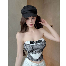 批发实拍不减价  纯欲性感<b class='q'>蕾丝</b>拼接蝴蝶结抹胸背心女外穿打底上衣