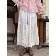 批发实拍实价~日系叠穿水溶蕾丝刺绣阔腿裤薄款亲肤九分裤衬裤女