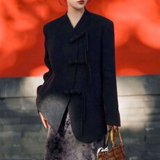 批发款羊毛国风盘扣短款毛呢大衣➕水墨半身裙