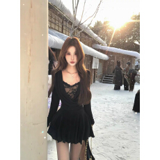 批发Mejiu蜜九幽夜幻灵法式镂空蕾丝针织连衣裙女<b class='q'>秋</b>冬蝴蝶结裙子