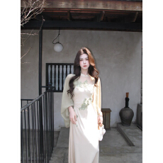 批发木子李的李青岚入袖新中式改良立领无袖修身晕染气质提花<b class='q'>连衣裙</b>