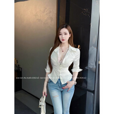 批发XXZHU原创都市御范纯欲风收腰设计感蕾丝白色衬衫女气质上衣