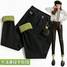 批发实拍牛油果绒加绒牛仔<b class='q'>裤</b>女2025冬季<b class='q'>韩版</b>高腰提臀弹力显瘦小脚长<b class='q'>裤</b>