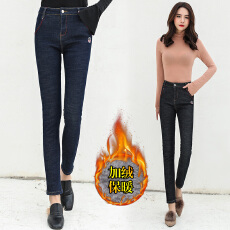 批发实拍加绒加厚<b class='q'>牛仔</b><b class='q'>小脚裤</b><b class='q'>女</b>2025冬季韩版高腰弹力提臀显瘦哈伦长裤