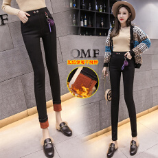 批发实拍加绒加厚休闲裤女2025秋<b class='q'>冬</b>新款韩版高腰弹力修身显瘦小脚长裤